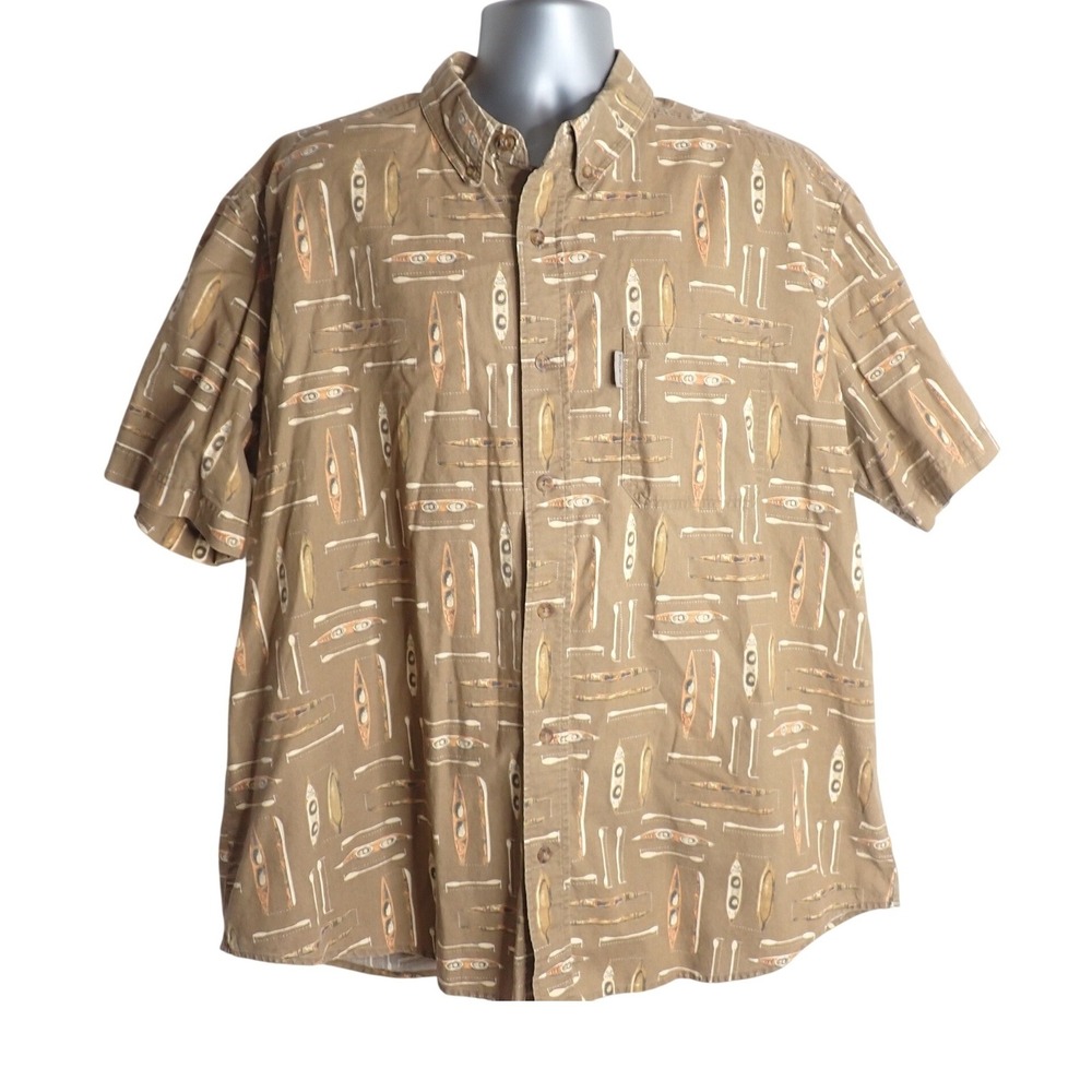Woolrich Mens Kayak Canoe Paddle Print Short Sleeve Button Down Shirt XL